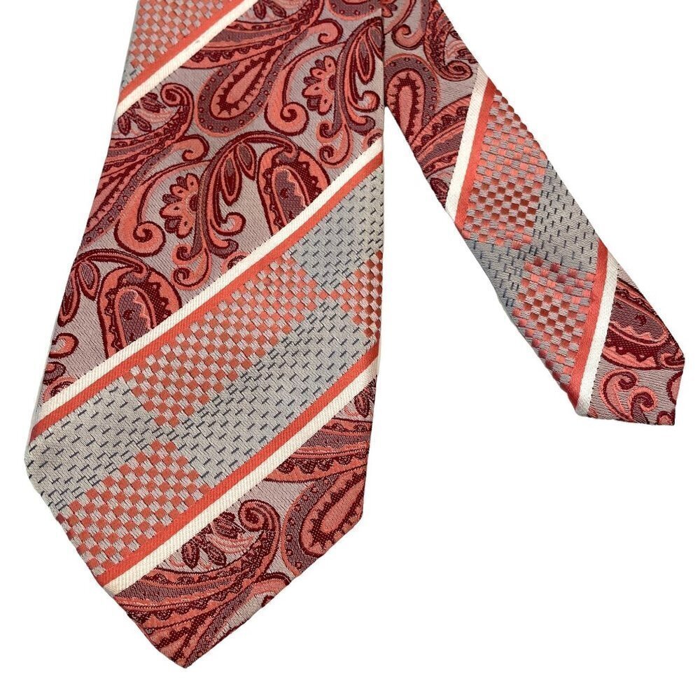 Carolina Bay‎ Mens Tie Filigree Checkered Coral Red Sliver